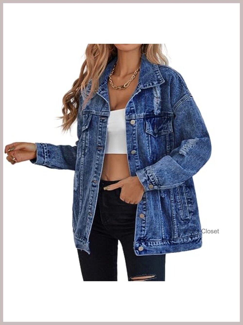 Oversize Ripped Denim Jacket for Women Boyfriend Trucker Coat Long Sleeve